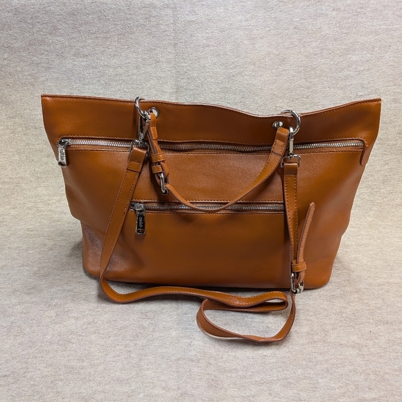 Co-Lab Handbags - Co-Lab Cognac Leather TOTE Messenger Crossbody Bag Purse Detachable Straps Mid